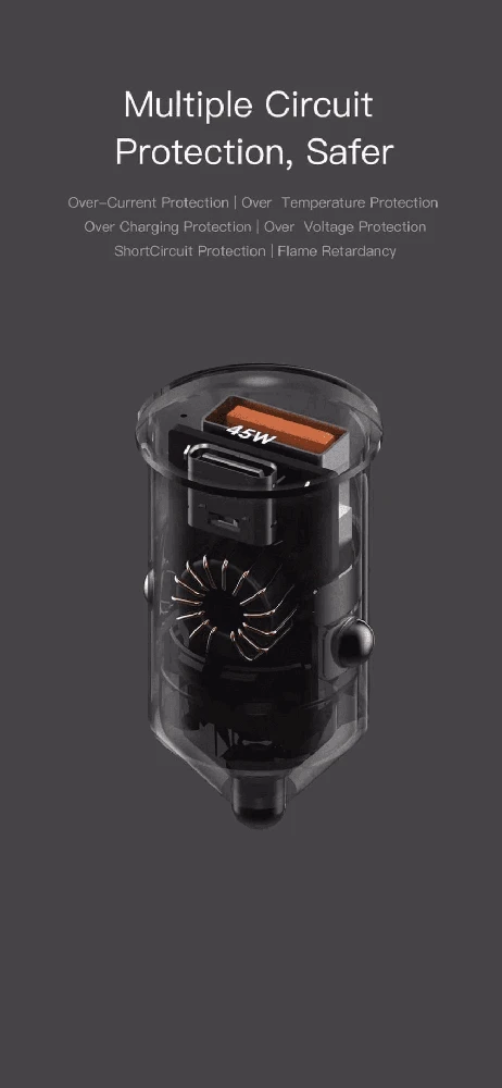 Akumuliatorius Juodas 45W mini automobilinis įkroviklis Orsen C8