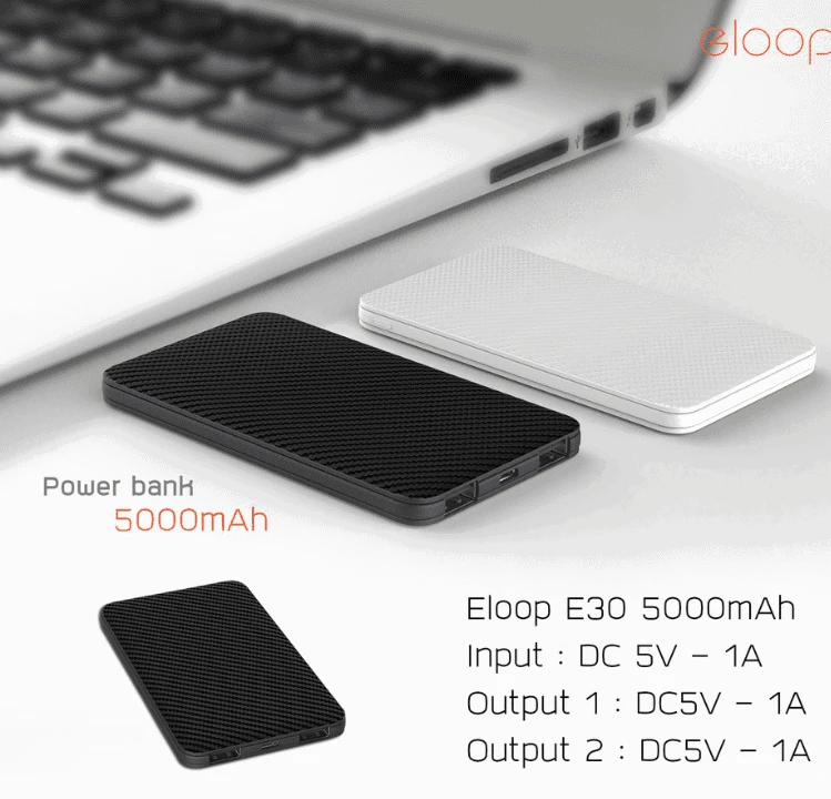 Juodas 5000 mAh išorinis akumuliatorius Eloop E30