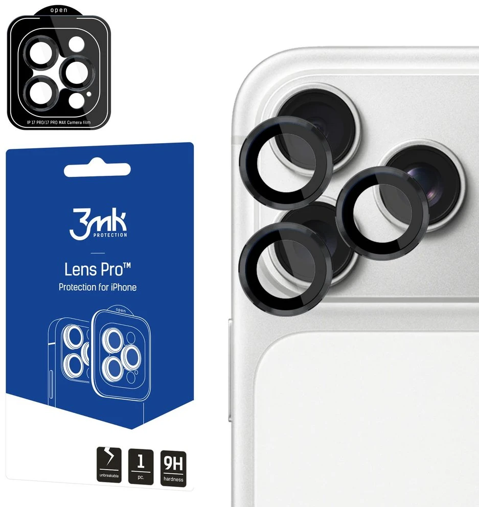 Apsauginis stikliukas kamerai 3mk Lens Pro Apple iPhone 17 Pro/17 Pro Max juodas