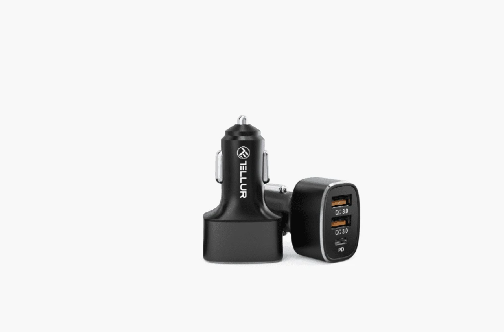 Tellur automobilinis įkroviklis FCC9, 56W, 9A (2XQC 3.0 + PD20W) juodos spalvos