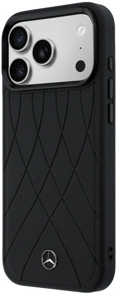Juodas dėklas Mercedes-Benz Leather with Crossed Lines MagSafe iPhone 17 Pro Max