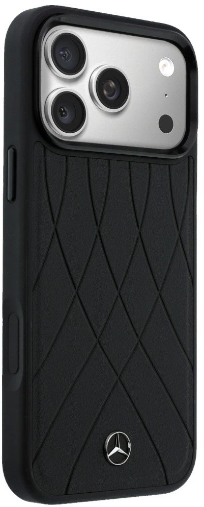 Juodas dėklas Mercedes-Benz Leather with Crossed Lines MagSafe iPhone 17 Pro Max
