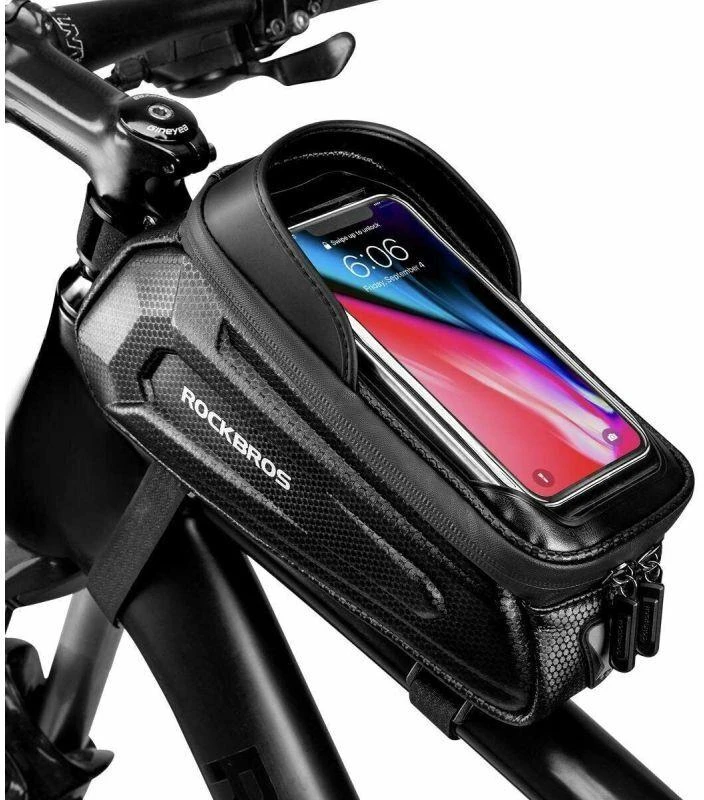 Juodas dėklas telefonui ant dviračio rėmo, Rockbros