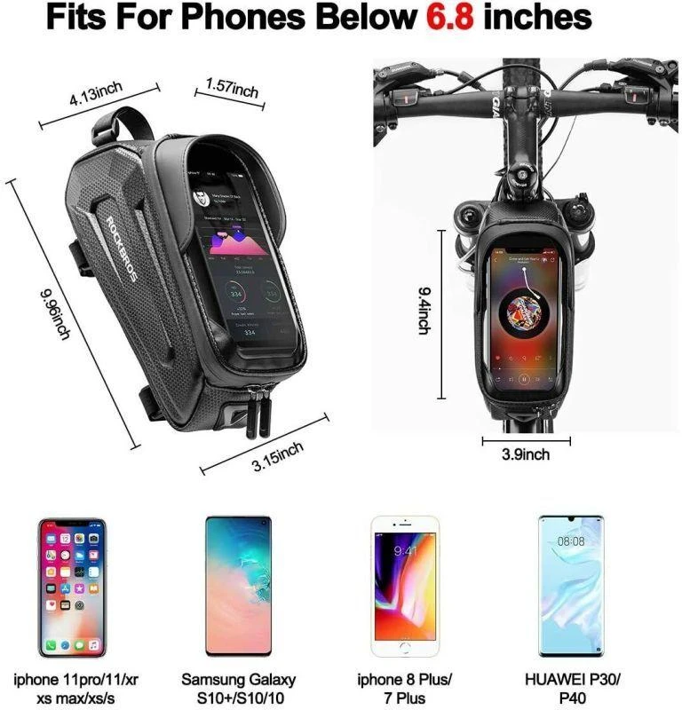 Juodas dėklas telefonui ant dviračio rėmo, Rockbros