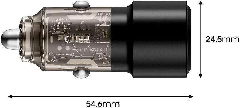 „Tech Protect CC03“ 2 prievadų PD75W automobilinis įkroviklis - juodas
