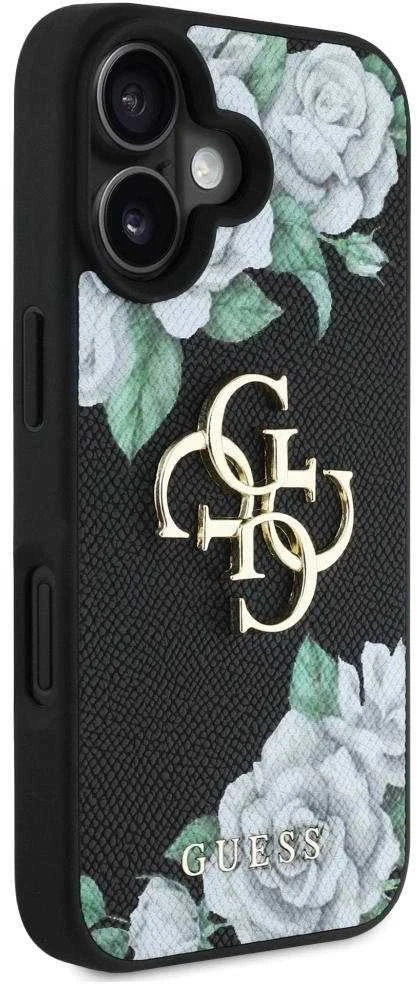 Dėklas Guess Grained Roses Big 4G logo Apple iPhone 16 juodos spalvos