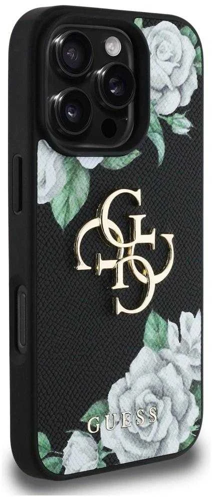 Dėklas Guess Grained Roses Big 4G logo Apple iPhone 16 Pro Max juodos spalvos