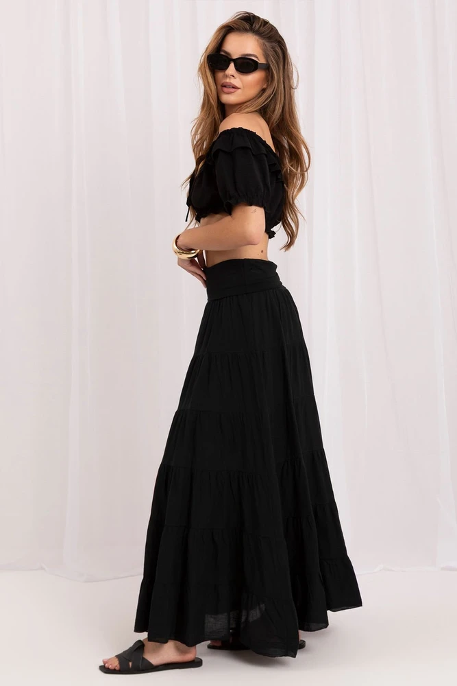 Juodas ilgas boho stiliaus sijonas Italy Moda