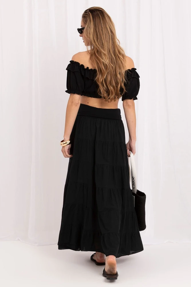 Juodas ilgas boho stiliaus sijonas Italy Moda