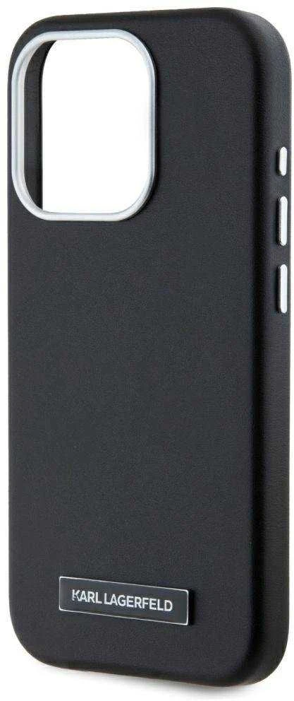 Dėklas Karl Lagerfeld FW Metal Plate MagSafe Apple iPhone 15 Pro juodos spalvos