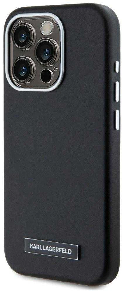 Dėklas Karl Lagerfeld FW Metal Plate MagSafe Apple iPhone 15 Pro juodos spalvos