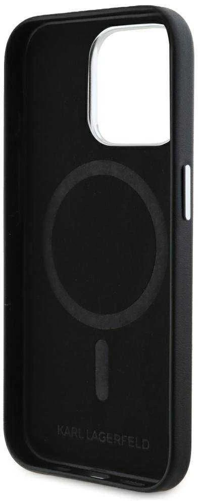 Dėklas Karl Lagerfeld FW Metal Plate MagSafe Apple iPhone 15 Pro juodos spalvos