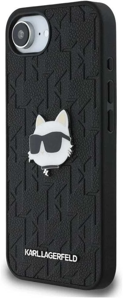 Dėklas Karl Lagerfeld Monogram Choupette Head Pin iPhone 16e Case - Juodas