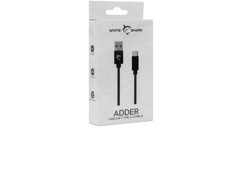White Shark Juodas pintas USB-A į USB-C laidas, 2 m