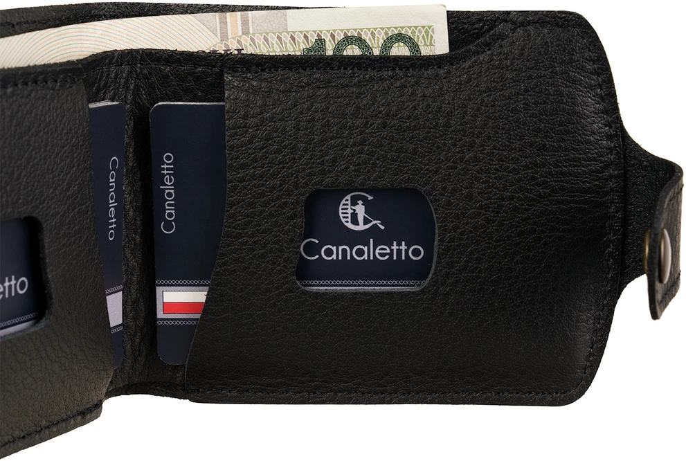 Juodas Portfel Męski Canaletto Slim – skóra naturalna, 10 kart PM2455As246