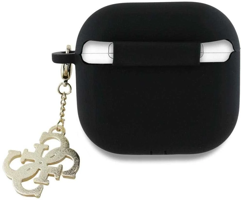 Guess GUA4LECG4K AirPods 4 dėklas juodos spalvos Silicone 4G Charm