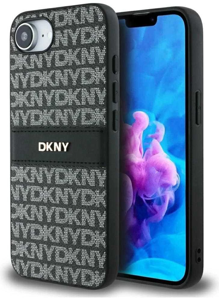 Dėklas DKNY Repeat Texture Pattern with Tonal Stripe Apple iPhone 16e / 17e juodos spalvos