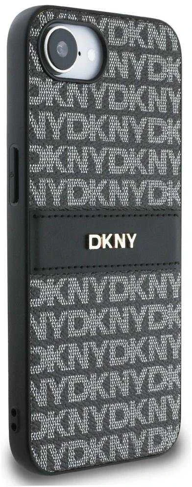 Dėklas DKNY Repeat Texture Pattern with Tonal Stripe Apple iPhone 16e / 17e juodos spalvos