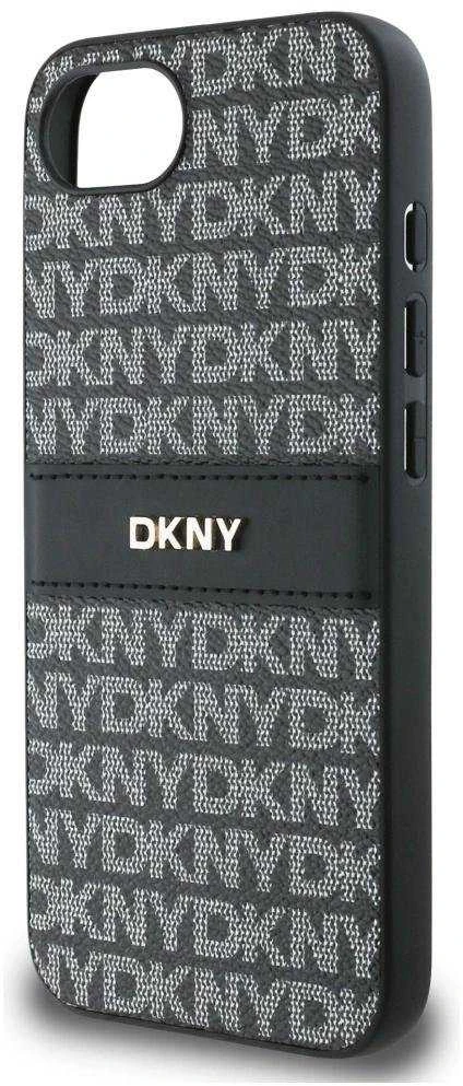 Dėklas DKNY Repeat Texture Pattern with Tonal Stripe Apple iPhone 16e / 17e juodos spalvos