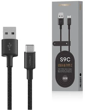 Orsen Juodas USB-A į USB-C laidas, 1 m, 2,1 A