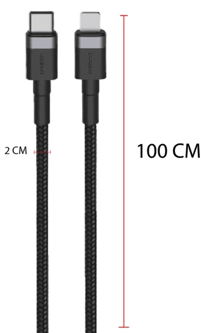 Juodas USB-C į Lightning laidas 3A, 1 m