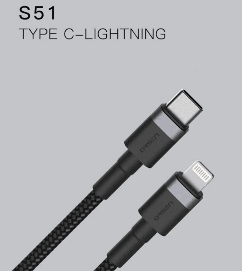 Juodas USB-C į Lightning laidas 3A, 1 m