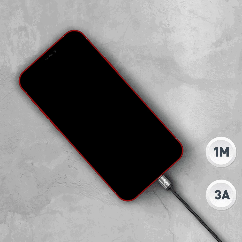 Tellur Juodas USB į „Lightning“ kabelis, 3 A, 1 m