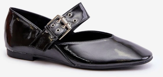 Juodi lakiniai baleto tipo bateliai su sagtimi Step in style