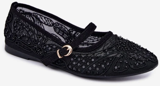 Juodos balerinos su blizgučių ir siuvinėjimo detalėmis Step in style