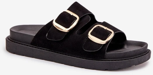 Juodos basutės su aukso spalvos sagtimis Step in style