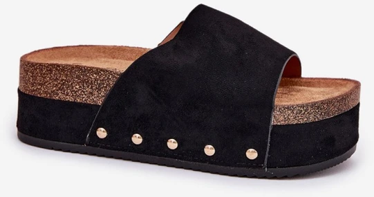 Juodos zomšos imitacijos basutės su platforma ir kniedėmis Step in style