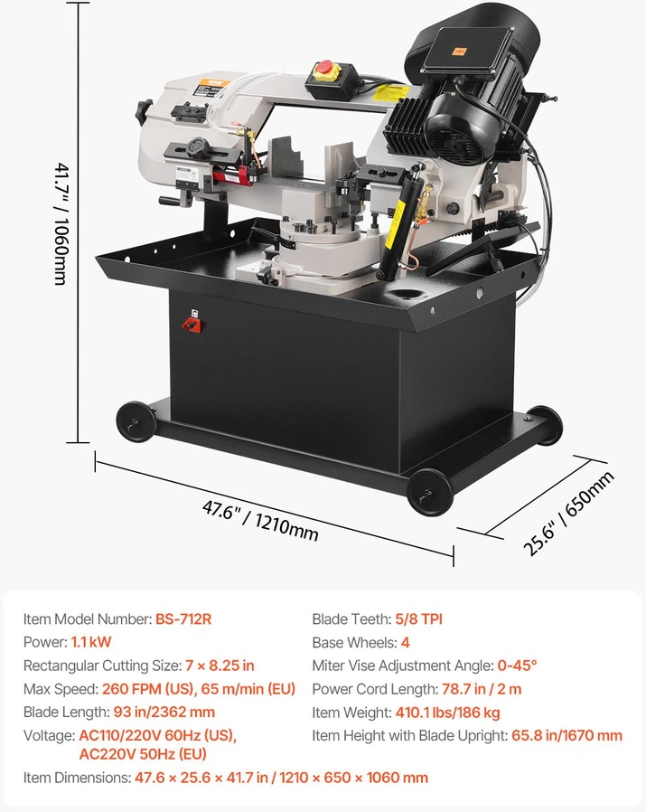 VEVOR Metalo juostinis pjūklas 1,1 kW