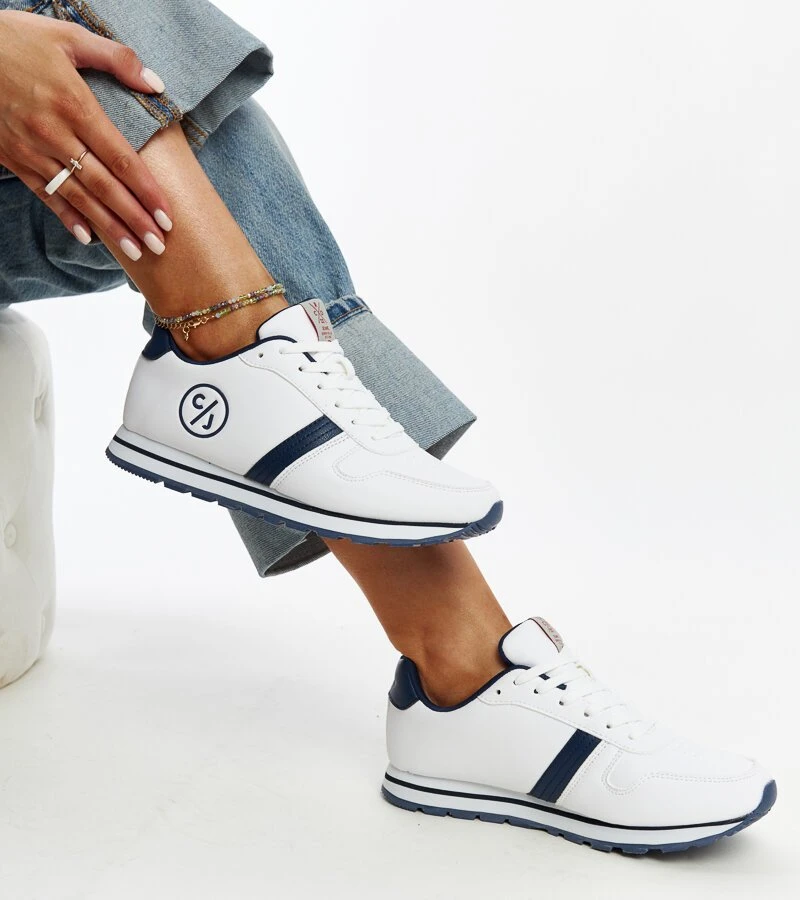 Jūrinės mėlynos ir baltos spalvos moteriški kedai CROSS JEANS