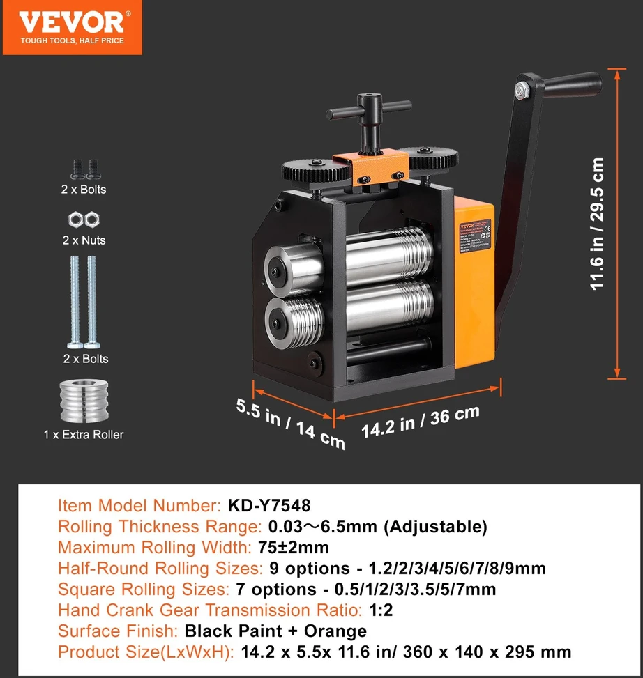 VEVOR Metalo juvelyrikos valcavimo staklės 75 mm