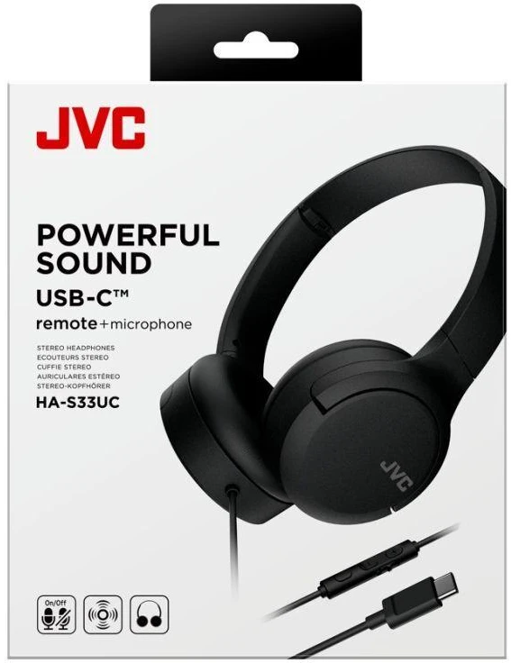 JVC, HA-S33UC-BU, juodos sp. dinaminės ausinės, mikrofonas