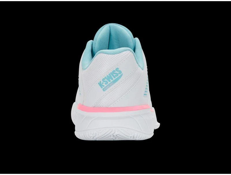 K-swiss EXPRSLIGHT3 HB PADEL balti/švelniai neoniniai mėlyni/neoniniai kramtomosios gumos spalvos sportiniai bateliai (98900-146-M)