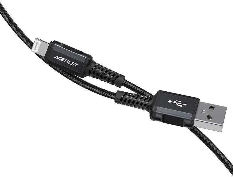 USB laidas Acefast C4-02 MFi USB-A iki Lightning 1.8m juodas