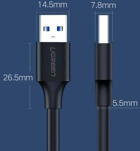 USB 2.0 M-M UGREEN cable US102, 1m (juodas)