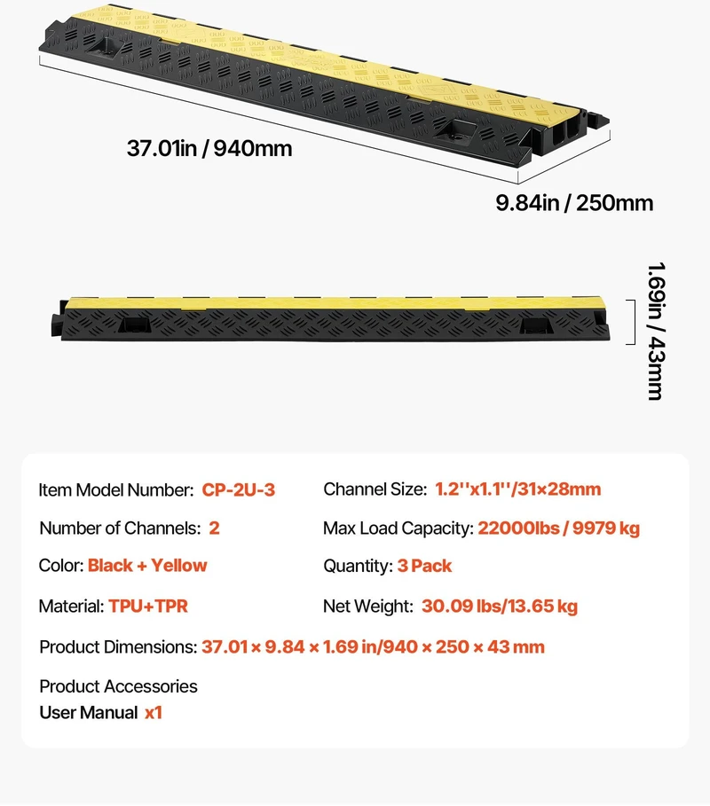 Vevor Kabelio apsaugos rampa su 9,979 kg/ax miesto apkrova