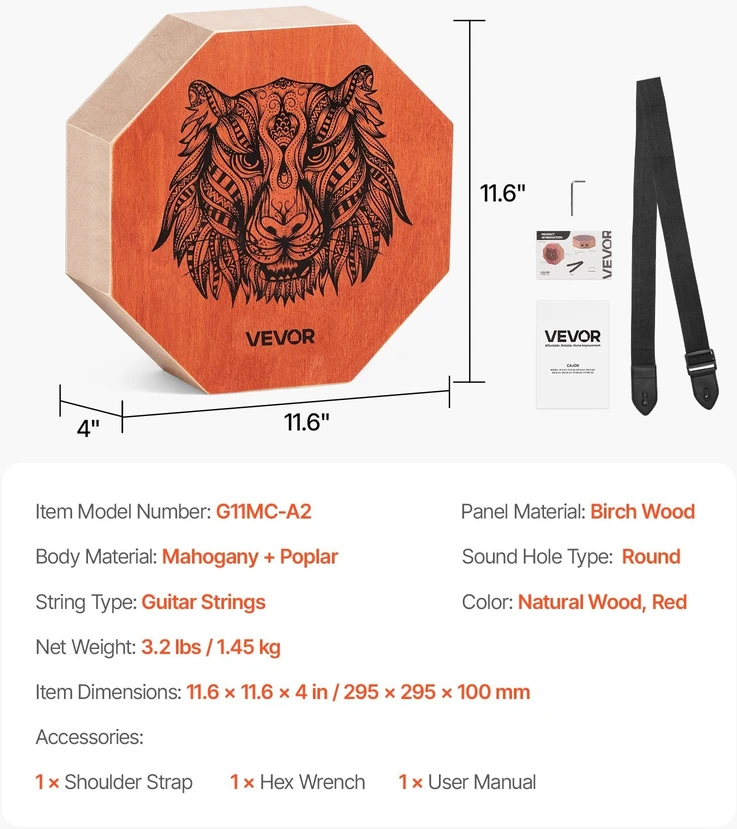 VEVOR unikali cajon dėžė iš buko medienos su gitaros stygomis
