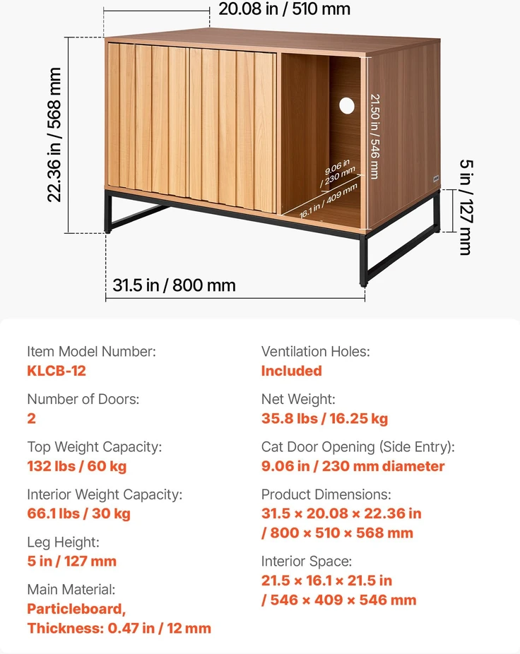 VEVOR Katės kraiko dėžės baldai, 80 cm spintelė