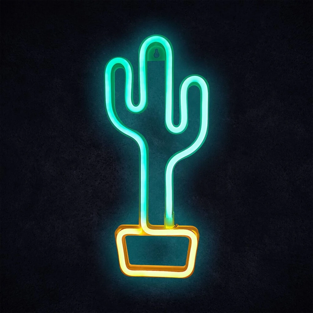 Kaktuso formos LED šviestuvas Manta Style Neon Lights, 2 m, žalias su geltona