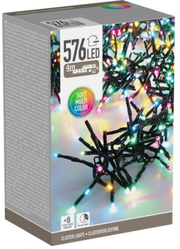 KOOPMAN Kalėdinė girlianda eglutei, 576 LED, makaron spalvos, su laikmačiu, 4 spalvos
