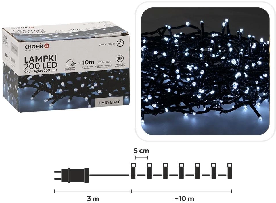Extralink Kalėdinės LED girliandos, 200 LED, šaltai balta šviesa, 10 m