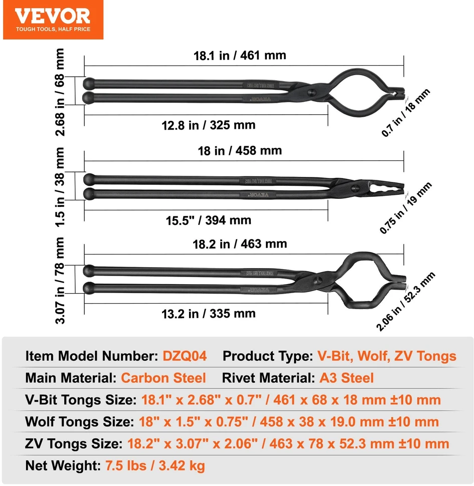 VEVOR Kalvio replės 46 cm, 3 vnt.