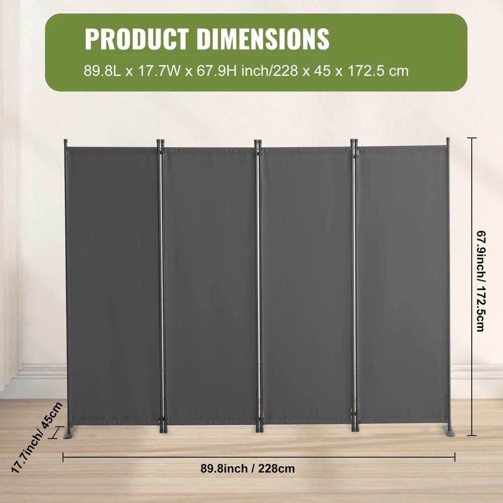 VEVOR Kambario pertvara, 4 panelių, pilka
