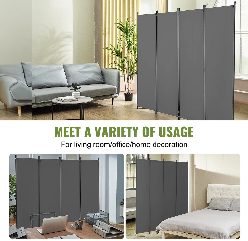 VEVOR Kambario pertvara, 4 panelių, pilka
