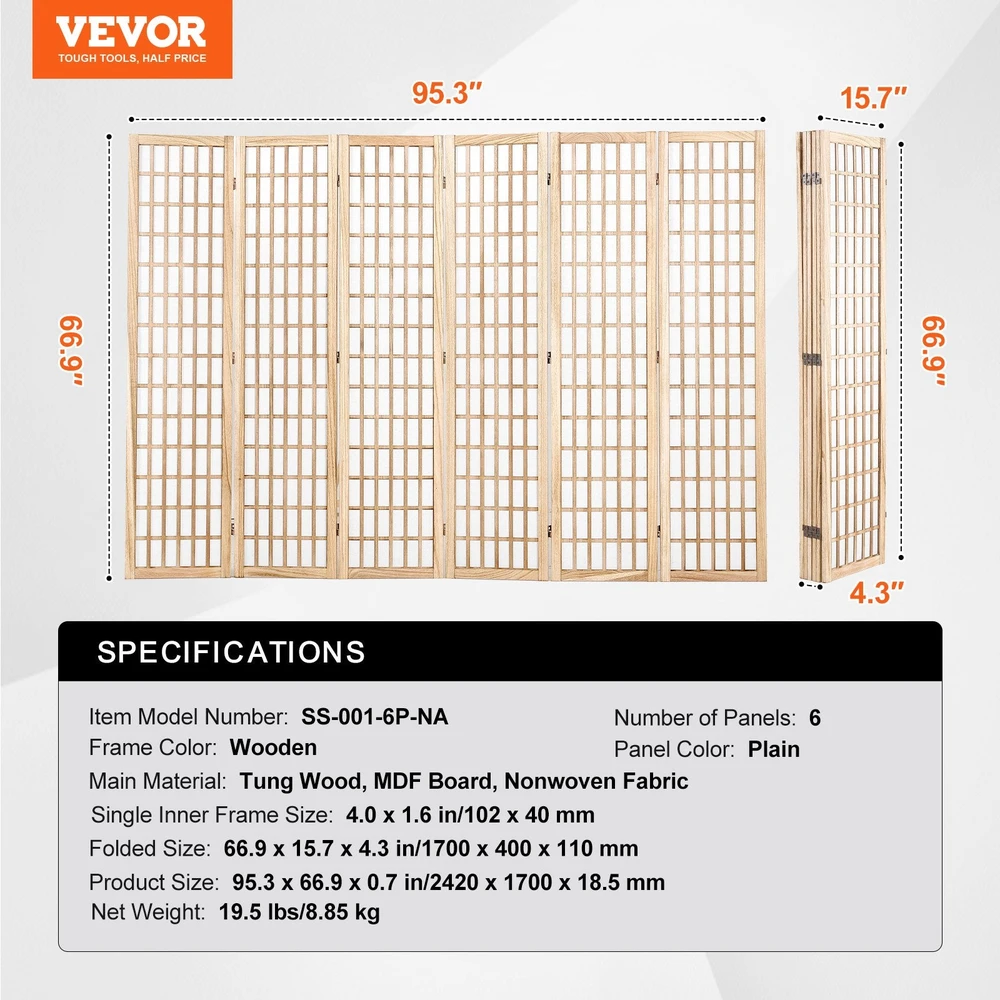 VEVOR Japoniška kambario pertvara 6 panelių