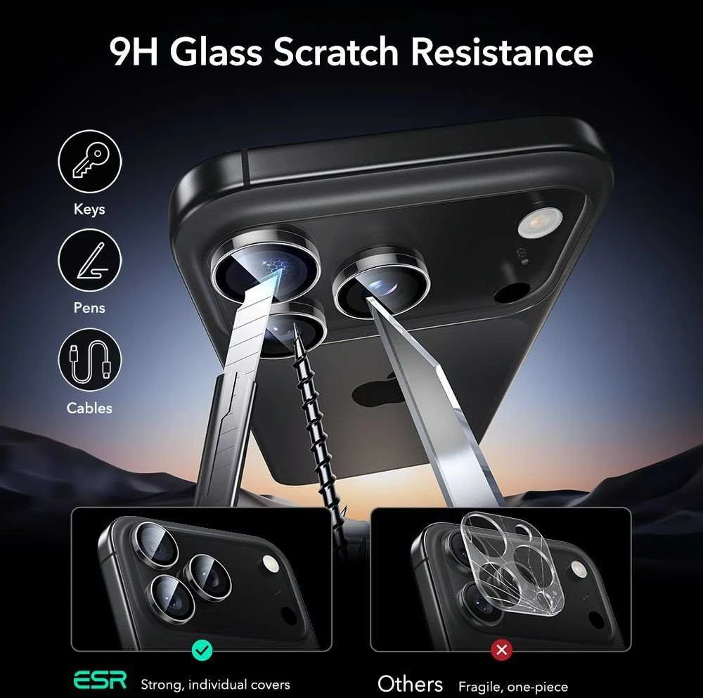ESR Armorite kameros apsauga skirta Apple iPhone 14 Pro / Pro Max / 15 Pro / Pro Max / 16 Pro / Pro Max / 17 Pro / Pro Max – Clear