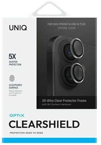 Uniq Optix Clear Camera Lens Protector iPhone 16/16 Plus su aplikatoriumi - Clear Juodas